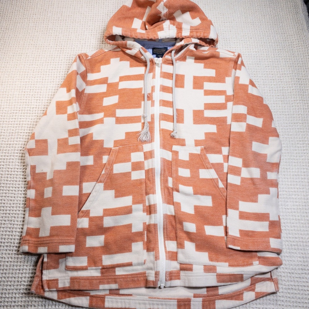 Pendleton Womens Geometric Jacquard Full Zip Hoodie Orange Cream Size M